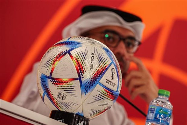 Trái bóng Al Rihla tại cuộc họp báo ở Doha (Qatar) ngày 3/11/2022
