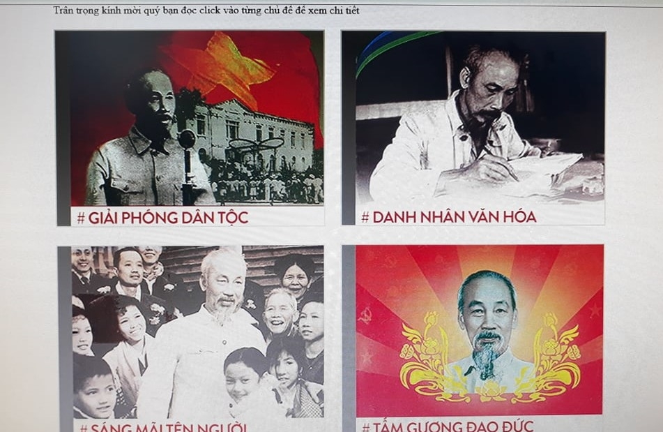Thư viện Quốc gia Việt Nam tổ chức triển lãm sách kỷ niệm 130 năm Ngày sinh của Chủ tịch Hồ Chí Minh theo hình thức trực tuyến. Ảnh chụp màn hình: nlv.gov.vn