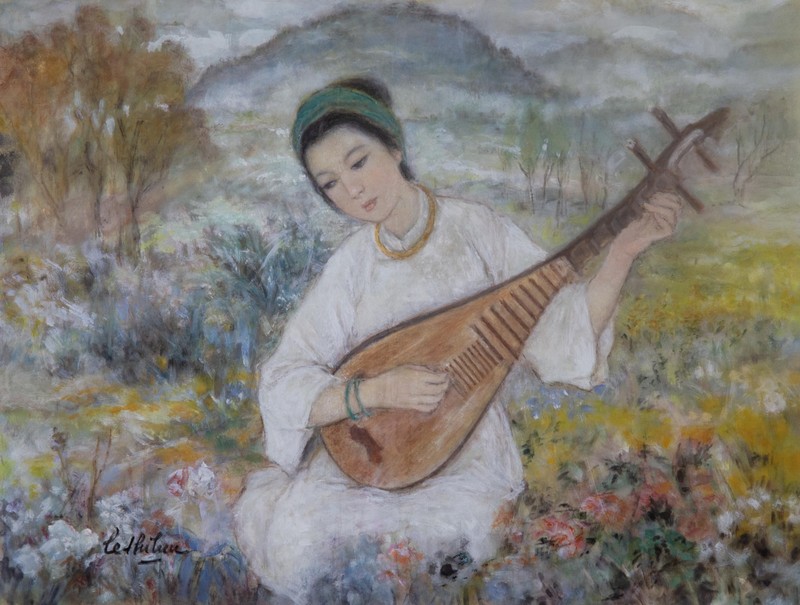 Tác phẩm "Nhạc công truyền thống" của họa sĩ Lê Thị Lựu