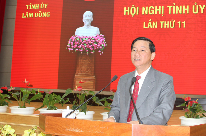 Bí thư Tỉnh ủy Lâm Đồng Trần Đức Quận phát biểu kết luận Hội nghị