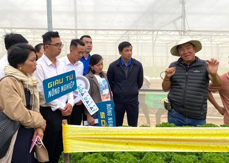 Các đại biểu Liên hoan Thanh niên nông thôn toàn quốc năm 2022 tham quan mô hình nông nghiệp công nghệ cao tại Công ty TNHH SXTM Nông sản Phong Thúy (huyện Đức Trọng)
