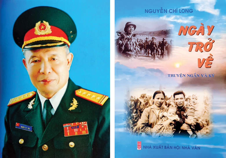 Đại tá, nhà văn, nhà báo Nguyễn Chí Long cùng bìa tập truyện ngắn và ký “Ngày trở về”.