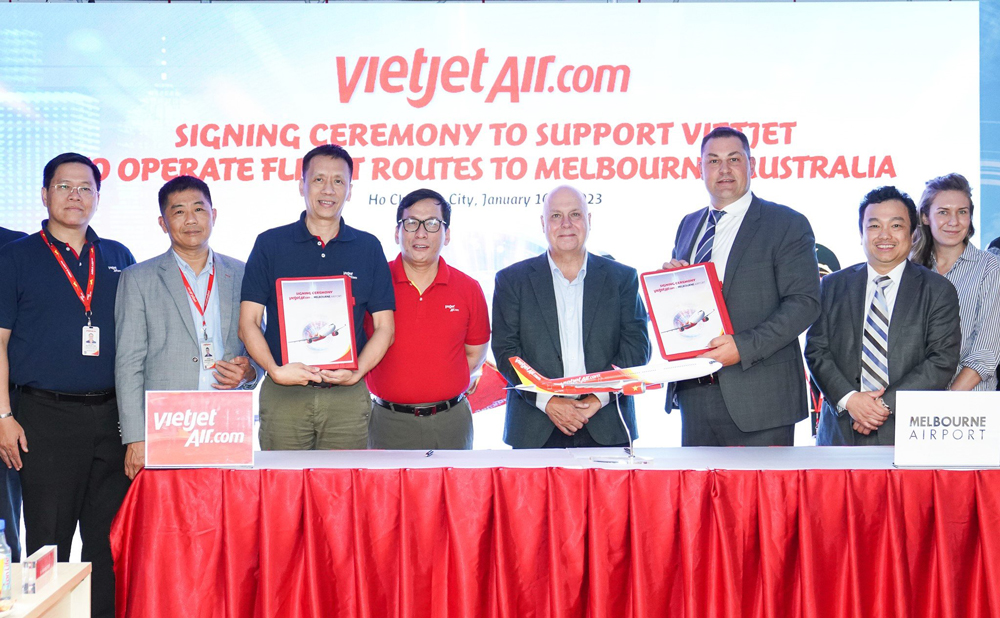 Lãnh đạo Vietjet cùng Bộ trưởng bang Victoria (Úc) công bố đường bay thẳng giữa TP Hồ Chí Minh và Melbourne từ ngày 31/3/2023