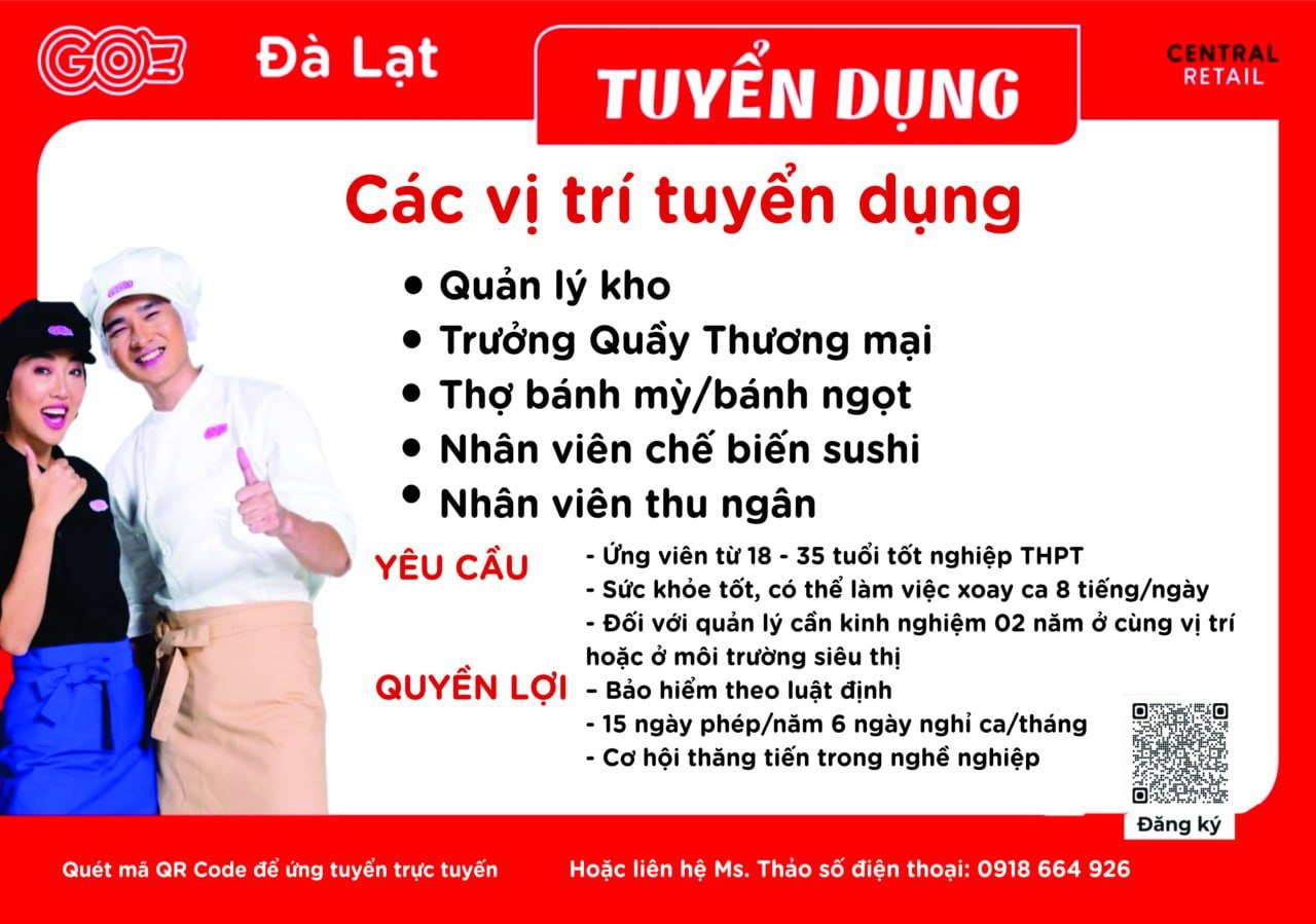 Siêu thị GO! Đà Lạt cần tuyển nhiều vị trí