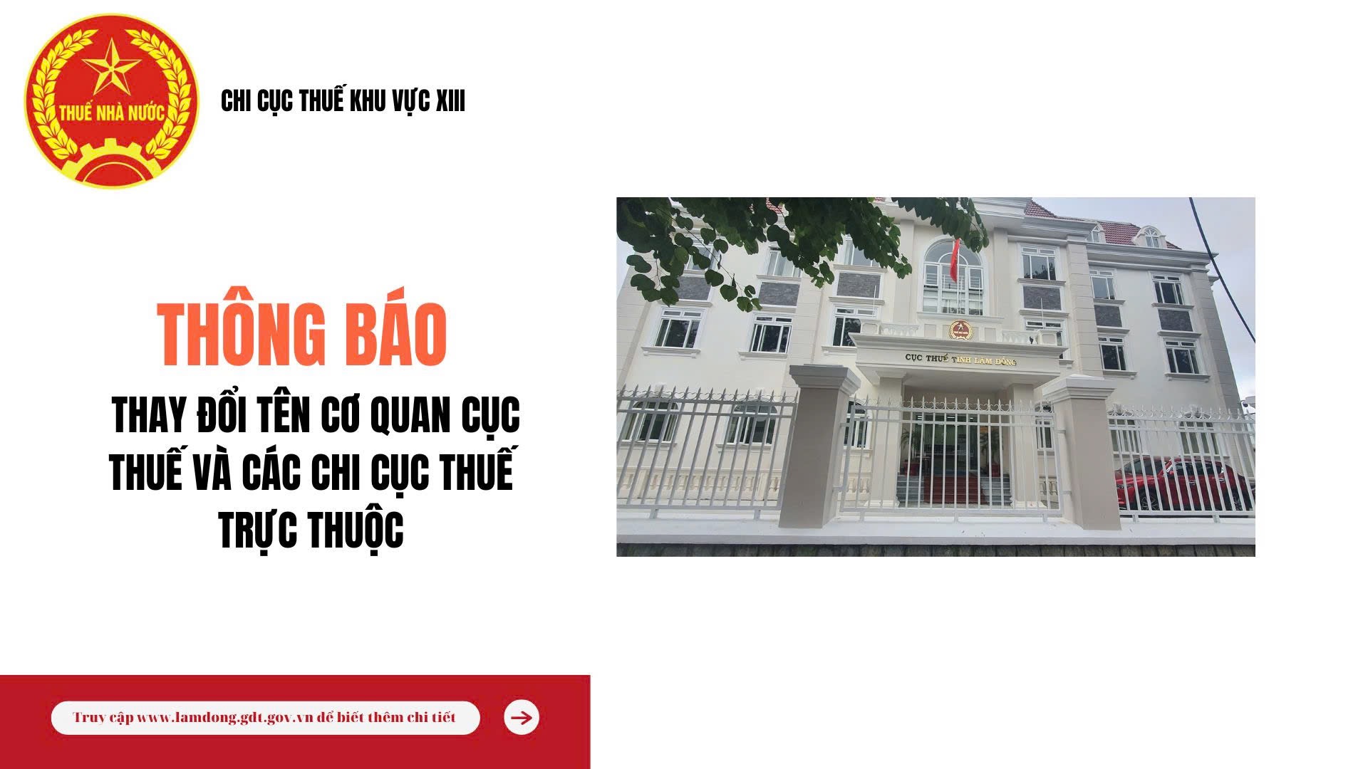 Thông báo thay đổi tên cơ quan Cục Thuế tỉnh Lâm Đồng và các Chi cục Thuế trực thuộc