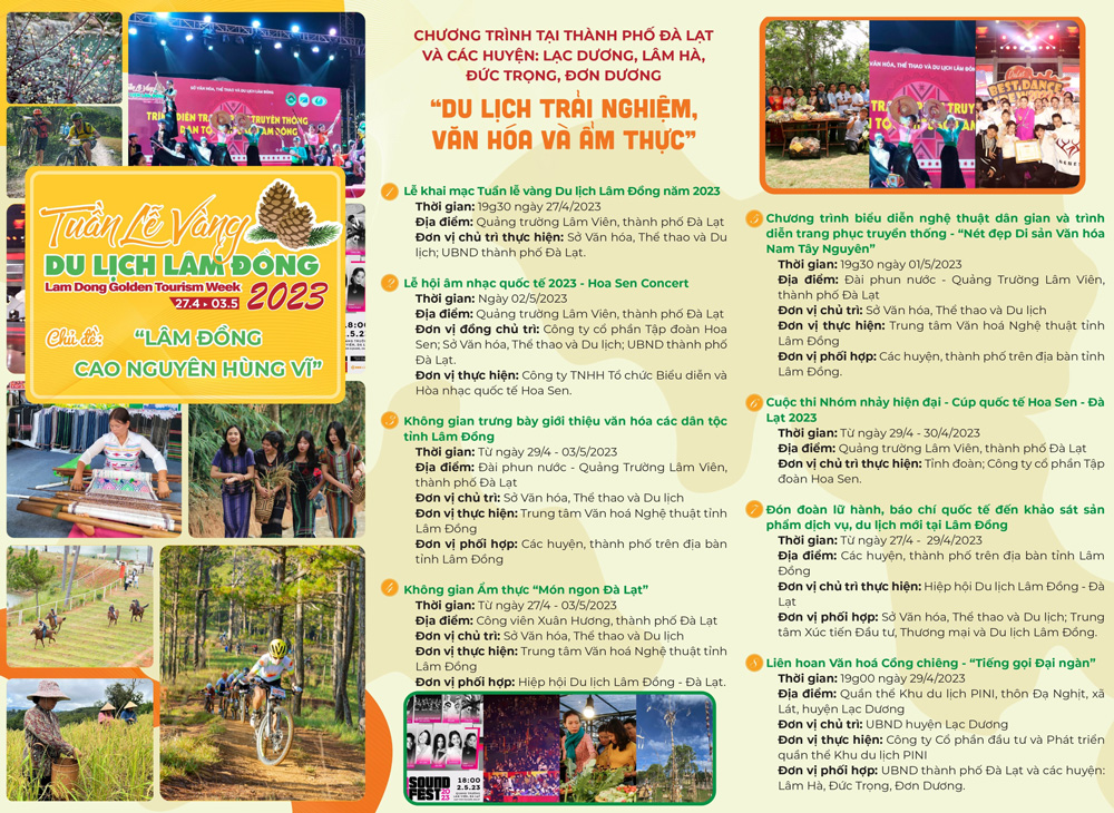 Thời gian, địa điểm diễn ra các chương trình trong Tuần lễ Vàng Du lịch Lâm Đồng năm 2023