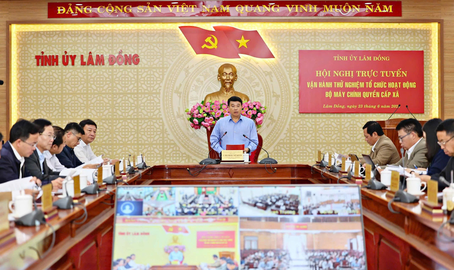 Quang cảnh Hội nghị tại điểm cầu Văn phòng Tỉnh ủy Lâm Đồng