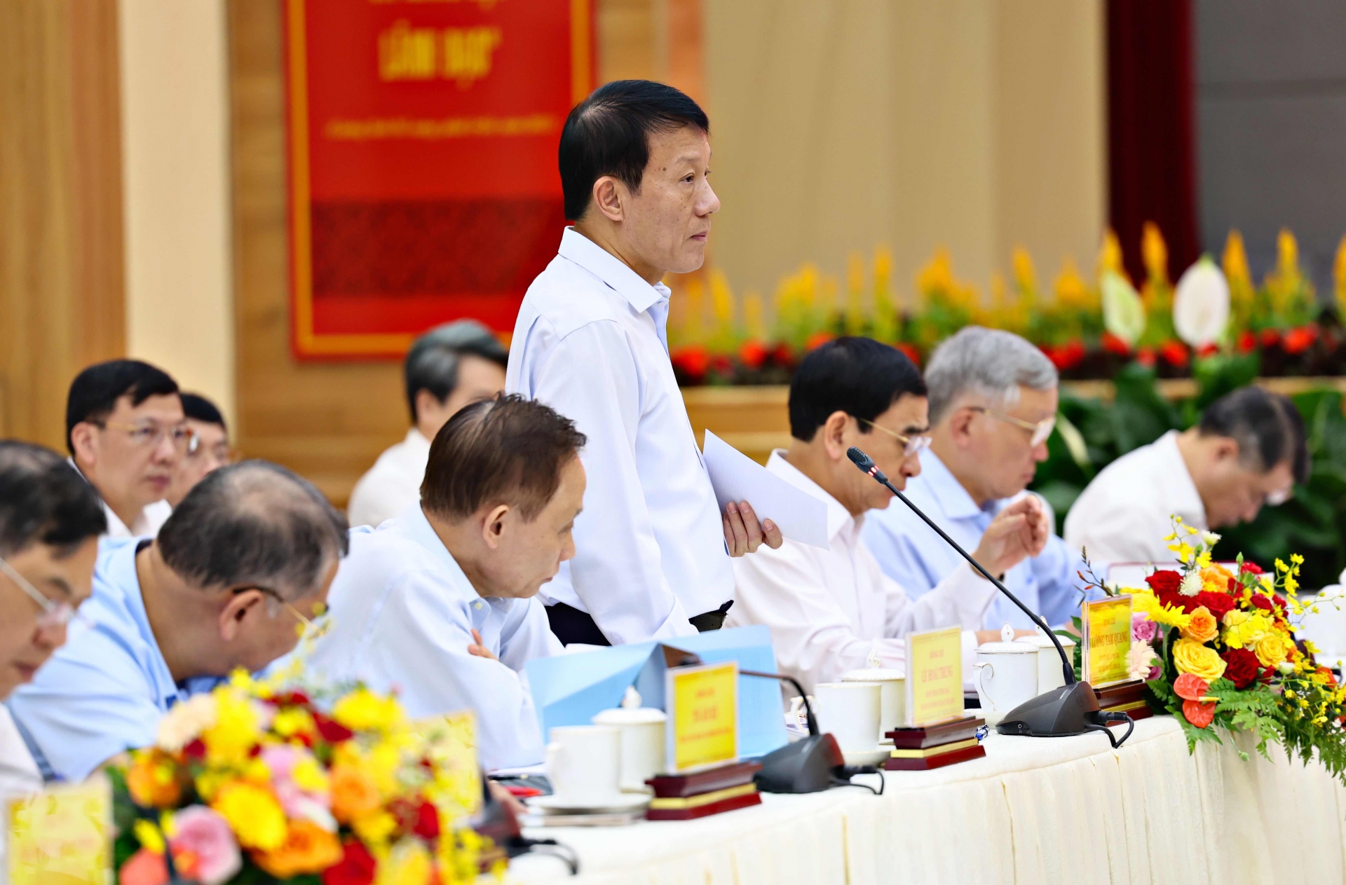 Đại tướng Lương Tam Quang - Uỷ viên Bộ Chính trị, Bộ trưởng Bộ Công an phát biểu góp ý cho 3 địa phương trong lĩnh vực đảm bảo an ninh trật tự