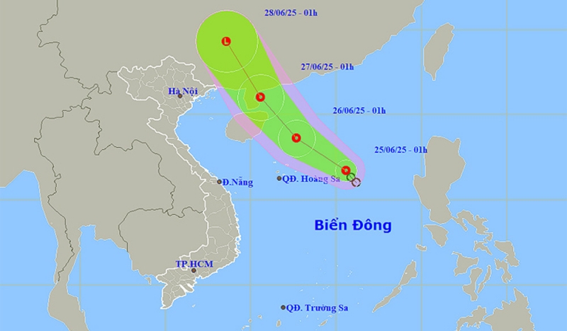 Thời tiết ngày 25/6: Áp thấp nhiệt đới trên biển Đông, nhiều khu vực đất liền mưa lớn cục bộ