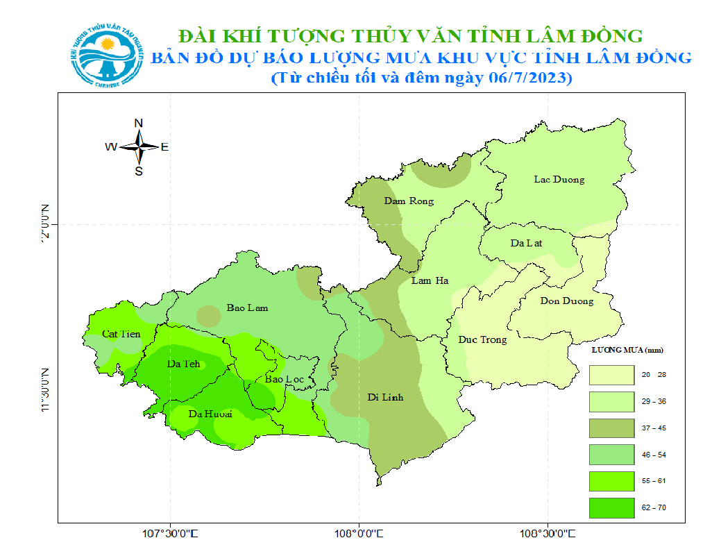 Dự báo mưa lớn tại Lâm Đồng