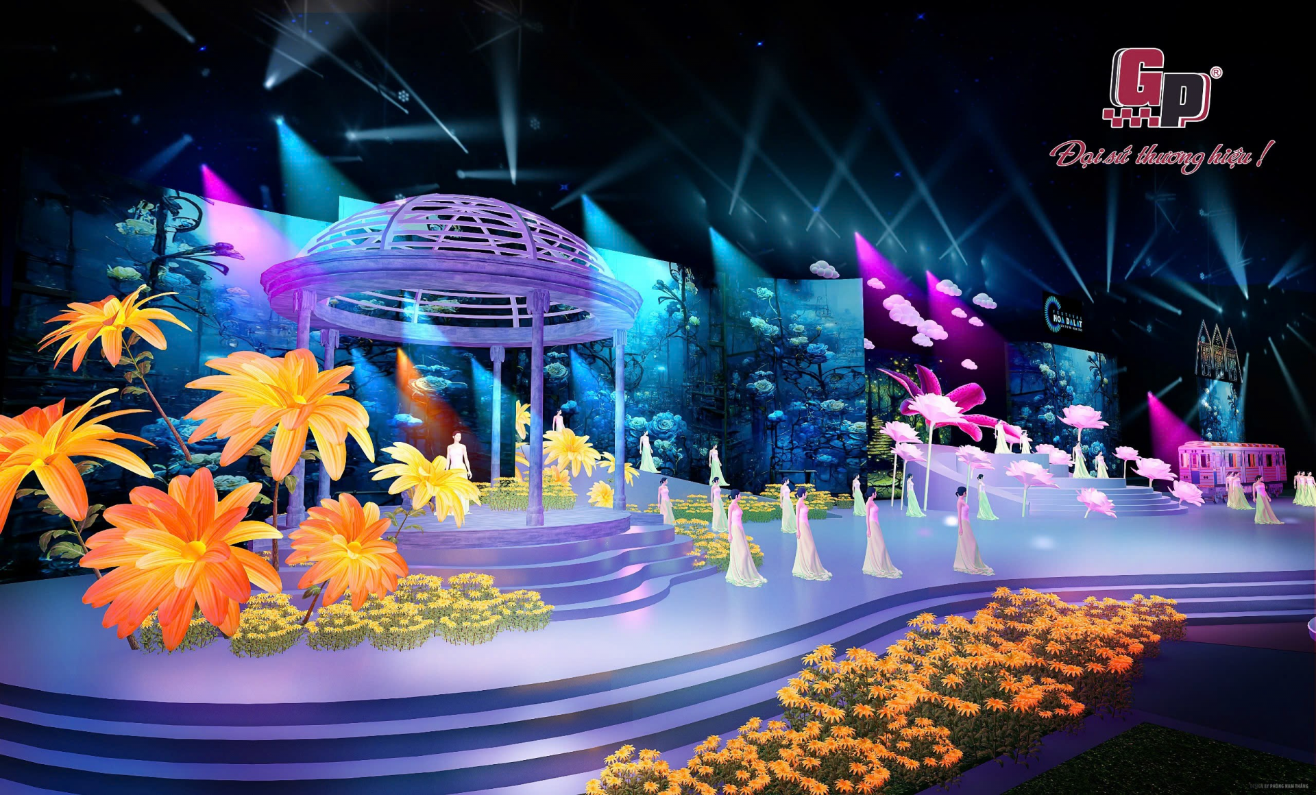 Sân khấu Lễ khai mạc Festival Hoa Đà Lạt lần thứ X - năm 2024 thiết kế lung linh, rực rỡ