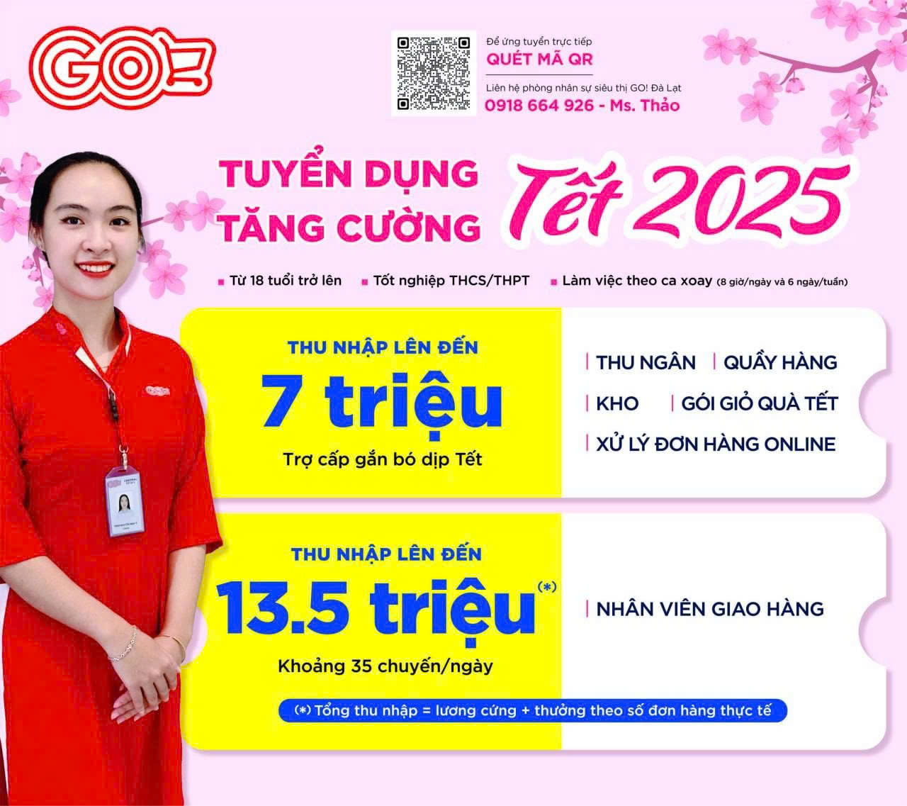 Siêu thị GO! Đà Lạt tuyển dụng lao động thời vụ Tết 2025