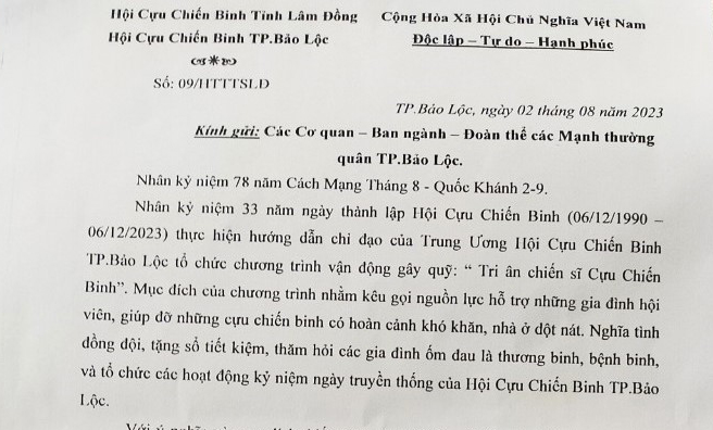 Làm giả văn bản Hội Cựu chiến binh để kêu gọi tài trợ kinh phí