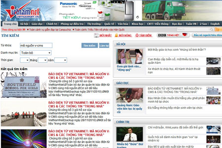 VietNamNet bị tung mã nguồn và tài liệu “mật” lên trang chủ