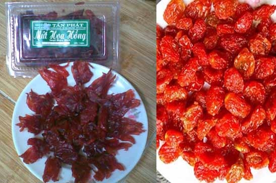 Mứt hoa hồng và mứt cà chua. Ảnh tư liệu