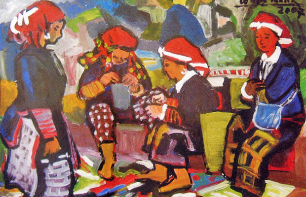 Người Dao đỏ (Sa Pa) đang thêu (2007).