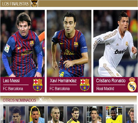 La Liga áp đảo danh sách đề cử Quả bóng Vàng FIFA 2012
