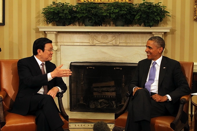 Chủ tịch nước Trương Tấn Sang đã mời Tổng thống Obama và Phu nhân thăm chính thức Việt Nam (Ảnh: Nguyễn Khang/TTXVN)