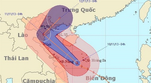 Đường đi và vị trí của bão lúc 05g30 sáng 10-11