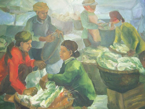 Tác phẩm: Thu hoạch (màu nước, Trần Nguyễn Thành)