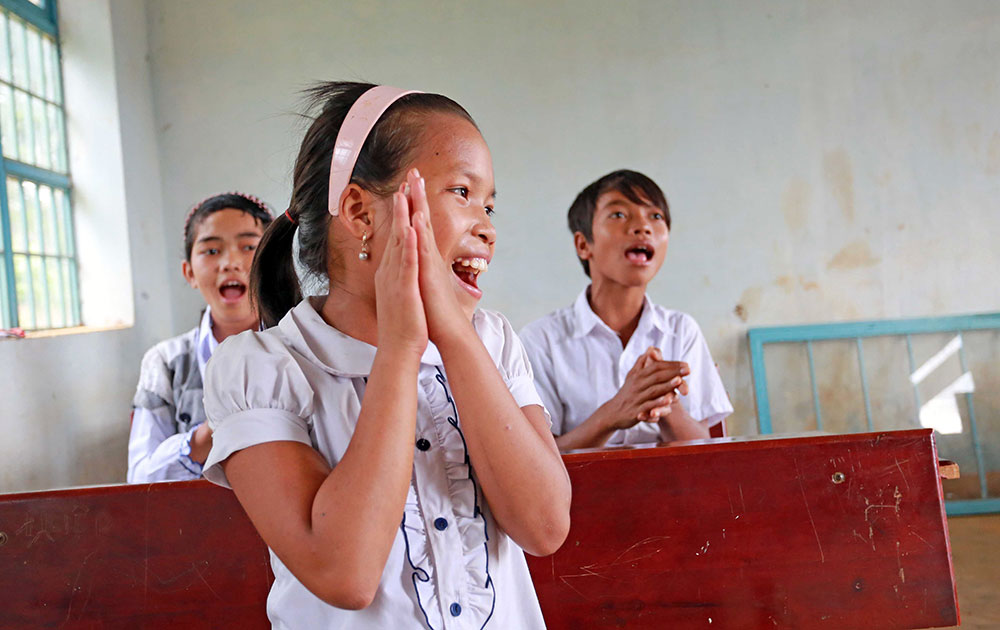 Một tiết học nhạc vui vẻ của các em học sinh lớp 5 tại điểm trường thôn 4