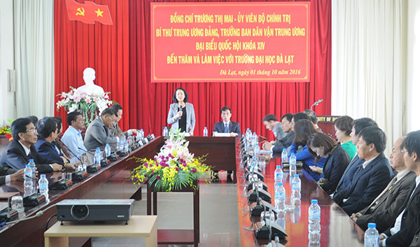 Trưởng Ban Dân vận Trung ương Trương Thị Mai làm việc với Trường Đại học Đà Lạt
