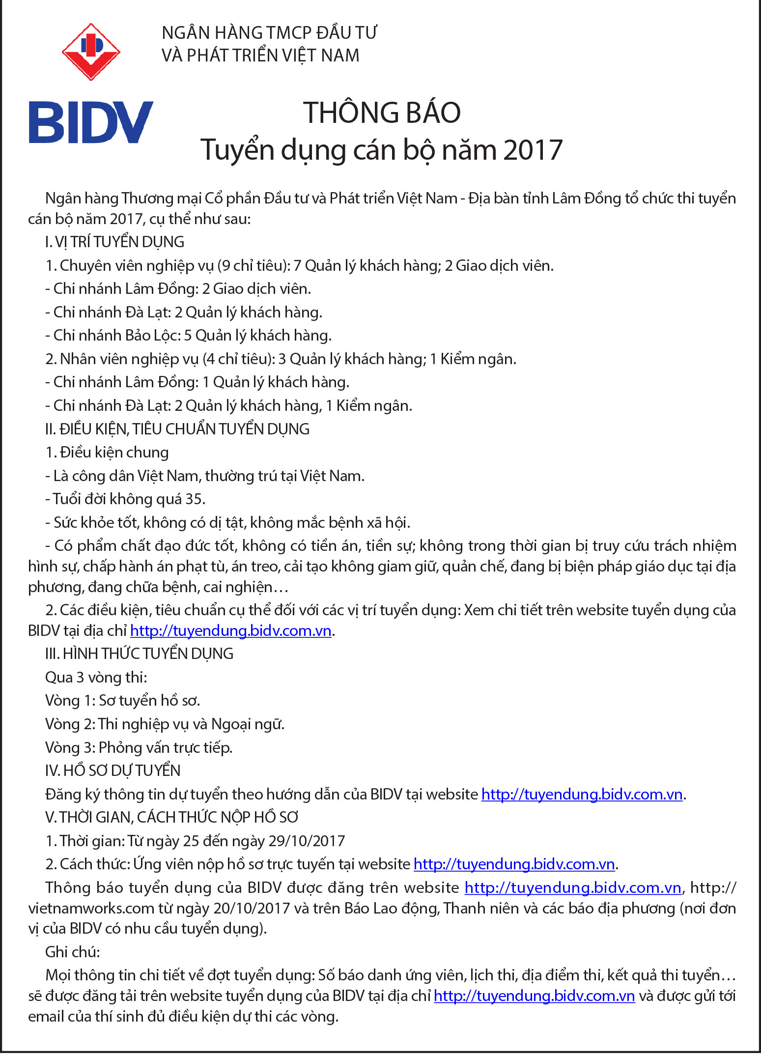Thông báo tuyển dụng cán bộ năm 2017