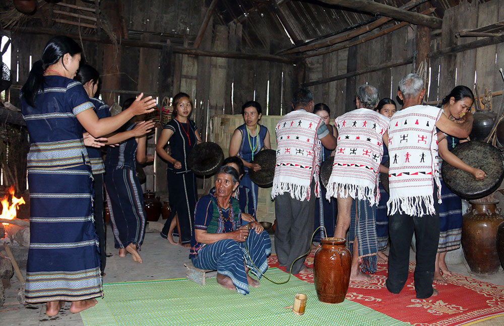 Cùng đồng bào K'Ho mang lúa về kho