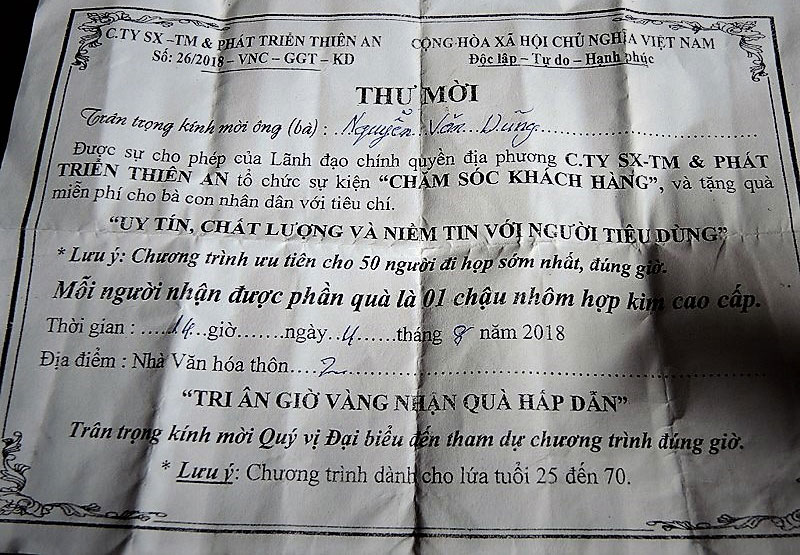 Thư mời tham gia sự kiện “tri ân khách hàng” của Công ty Thiên An