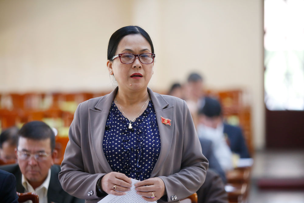 Đại biểu đoàn Đà Lạt Phạm Thị Long phát biểu thảo luận về những hạn chế trong lĩnh vực bảo hiểm xã hội