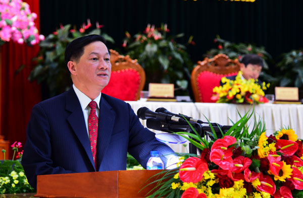 Đồng chí Trần Đức Quận - Phó Bí thư Thường trực Tỉnh ủy, Chủ tịch HĐND tỉnh phát biểu tại hội nghị