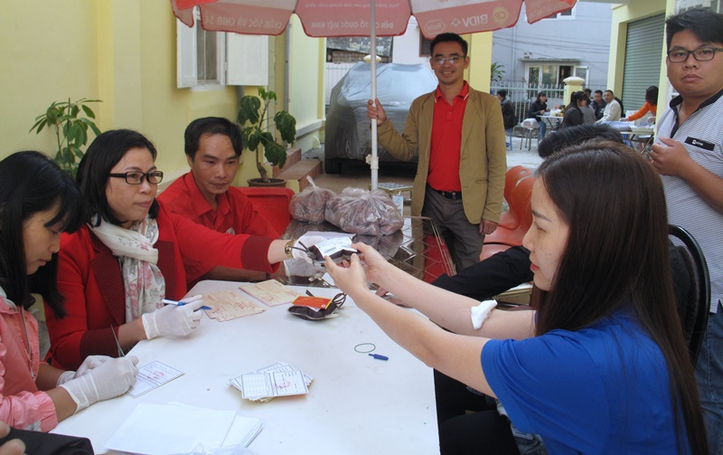 Nơi tiếp nhận máu của các tình nguyện viên