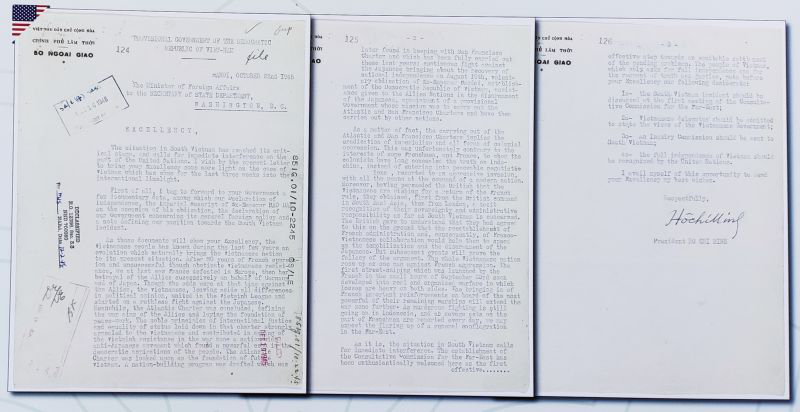 Thư của Chủ tịch Hồ Chí Minh gửi Ngoại trưởng Hoa Kỳ ngày 22/10/1945. Tài liệu: Lưu trữ Quốc gia Hoa Kỳ
