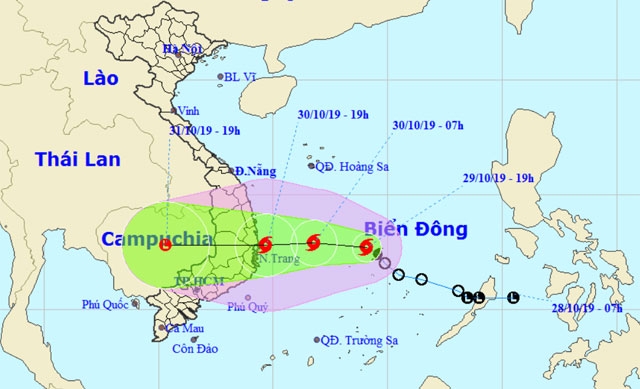 Bão số 5 giật cấp 11 hướng vào Bình Định đến Ninh Thuận