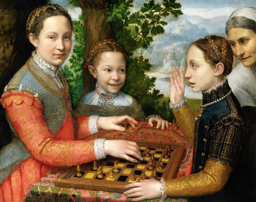 Ván cờ vua của Sofonisba Anguissola, vẽ năm 1555, kích thước 70cm x 94cm