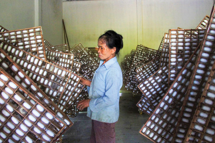 Sử dụng né gỗ làm tăng chất lượng kén tằm. Ảnh: K.Phúc