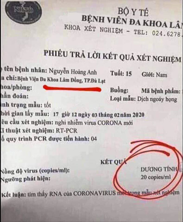Xác minh được người làm phiếu xét nghiệm giả kết quả dương tính nCoV