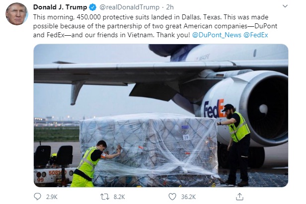 Tổng thống Trump cảm ơn 'những người bạn ở Việt Nam' hợp tác với Mỹ chống dịch COVID-19