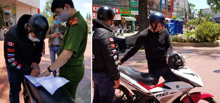Dựng hiện trường thanh niên đạp cảnh sát giao thông rồi bỏ chạy khi bị phạt lỗi không đeo khẩu trang