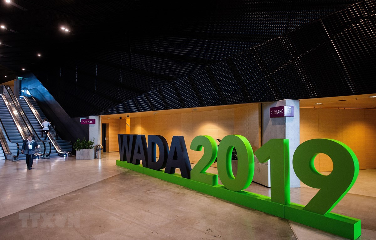 Biểu tượng Cơ quan phòng chống doping thế giới (WADA) tại Katowice, Ba Lan, ngày 7/11/2019.