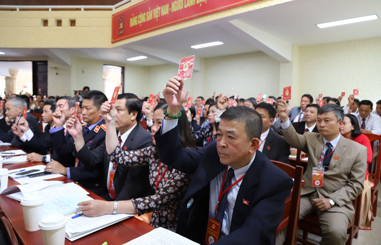 Các đại biểu biểu quyết nhất trí với số lượng Ủy viên Ban Chấp hành Đảng bộ thành phố khóa XII, nhiệm kỳ 2020 - 2025 là 41 đồng chí