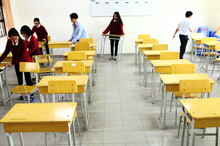 Tại Hội đồng thi Trường THPT chuyên Thăng Long, công tác vệ sinh, chuẩn bị đầy đủ các điều kiện cơ sở vật chất kỹ thuật theo quy định đã được nhà trường hoàn thành. Ảnh: Hoàng Sa