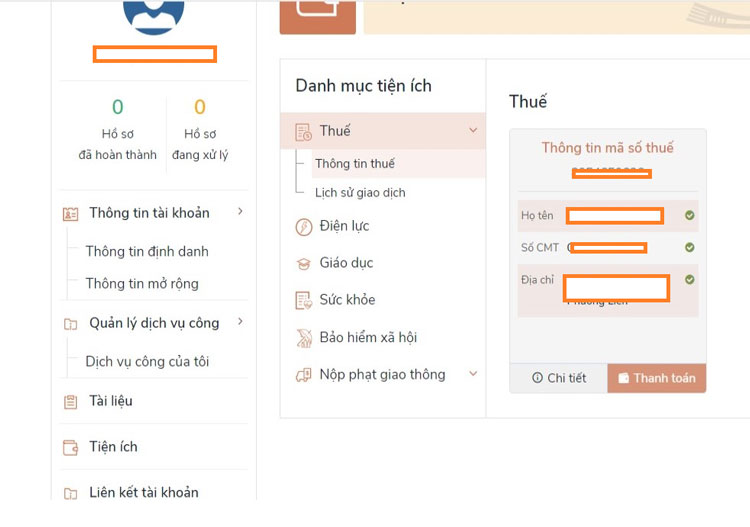 2. Bảng thông tin tài khoản