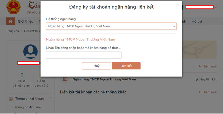 3. Tạo liên kết với tài khoản ngân hàng