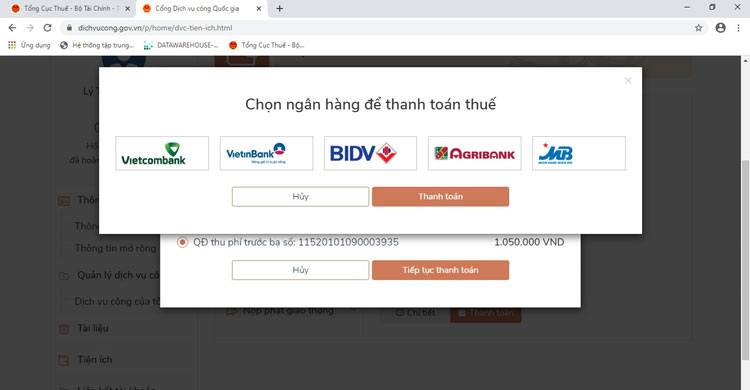 4. Thanh toán LPTB trên Cổng DVCQG