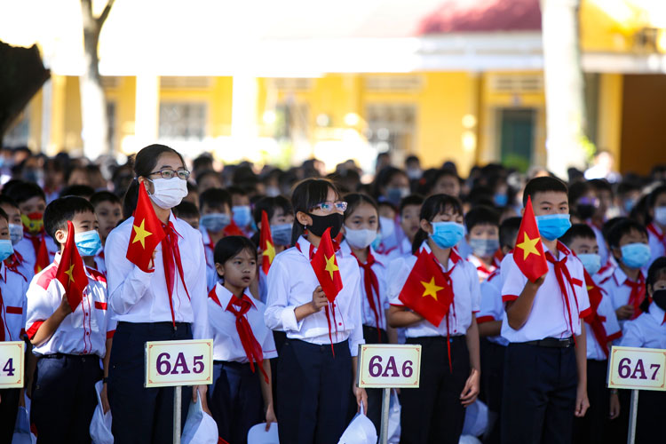Trường THCS Lê Hồng Phong (thị trấn Liên Nghĩa, huyện Đức Trọng) trong lễ khai giảng năm học 2020-2021 sáng 5/9