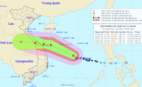 Bão số 5 cách Hoàng Sa khoảng 380km, khả năng mạnh lên khi vào gần bờ