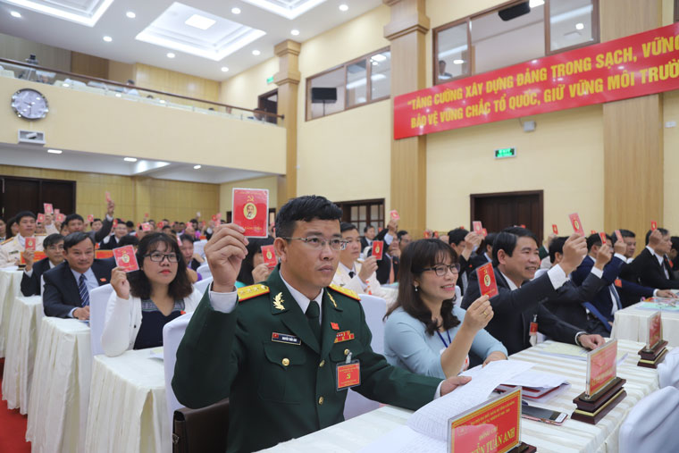 Các đại biểu biểu quyết bầu Đoàn Đại biểu dự Đại hội Đại biểu toàn quốc lần thứ XIII của Đảng