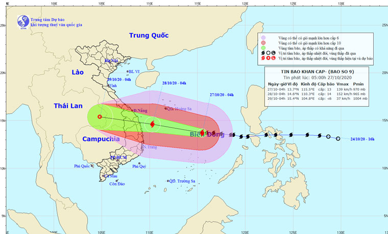 Bão số 9 đang giật cấp 17, hướng vào Đà Nẵng - Phú Yên