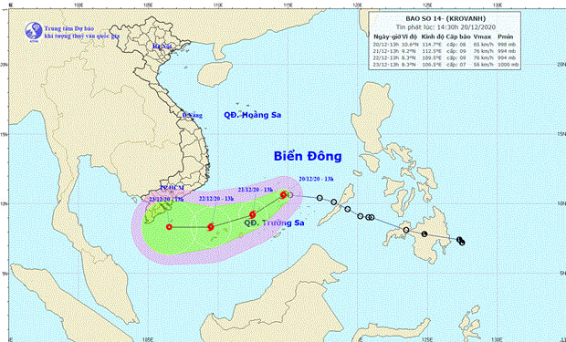 Áp thấp nhiệt đới trên Biển Đông đã mạnh lên thành cơn bão số 14